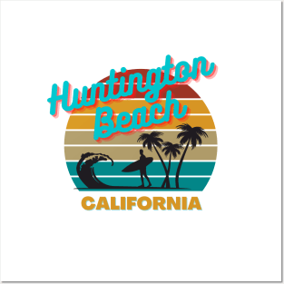 Huntington Beach California Retro Sunset Posters and Art